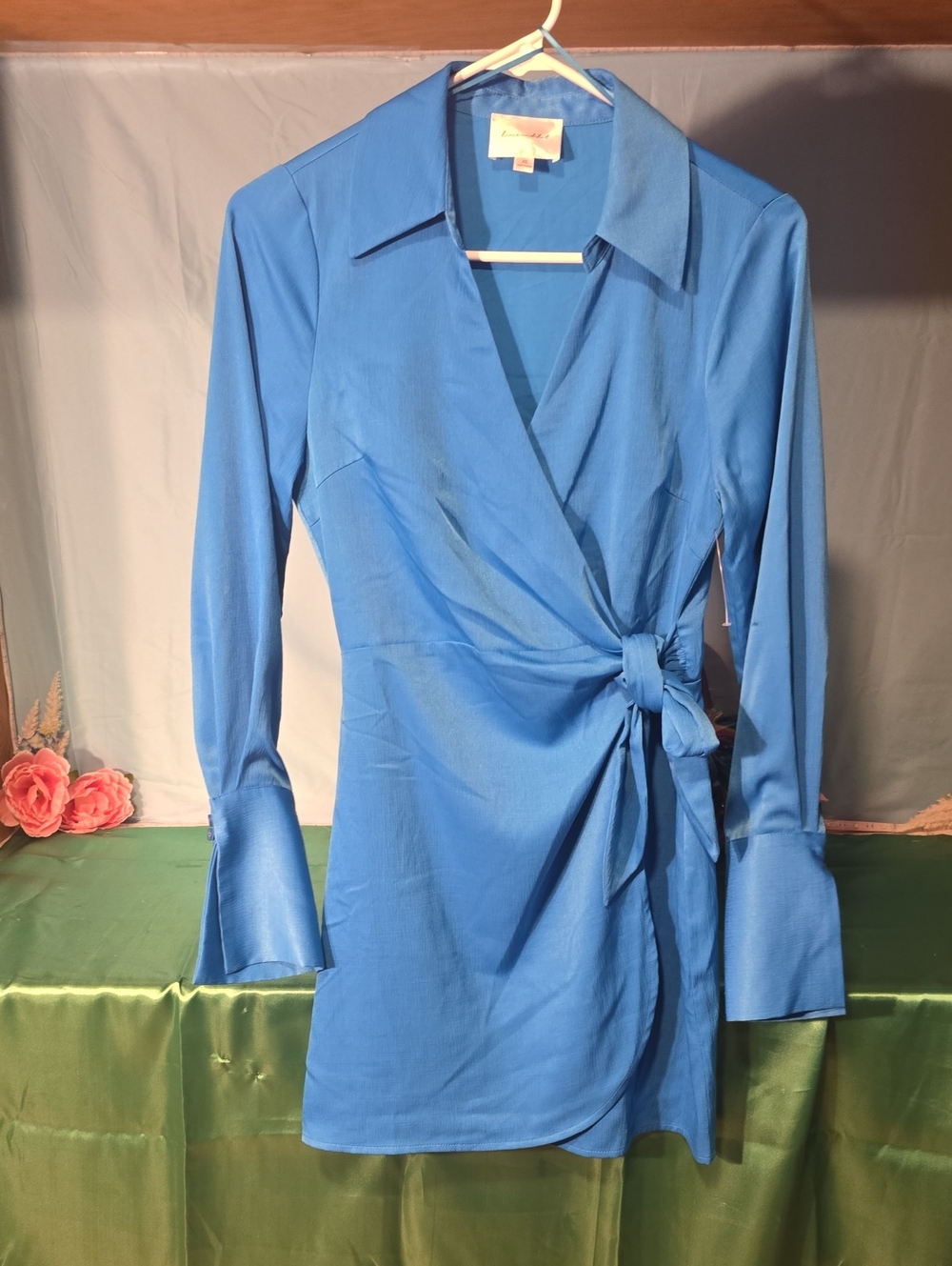 Line And Dot Women’s Blue Wrap Dress with Tie Detail